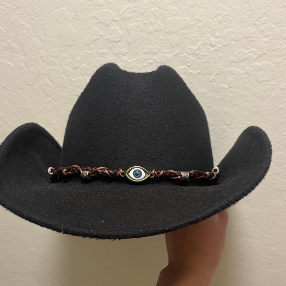 Accessories - Black Western Hat with Brown Braided Band and Eye Accent
